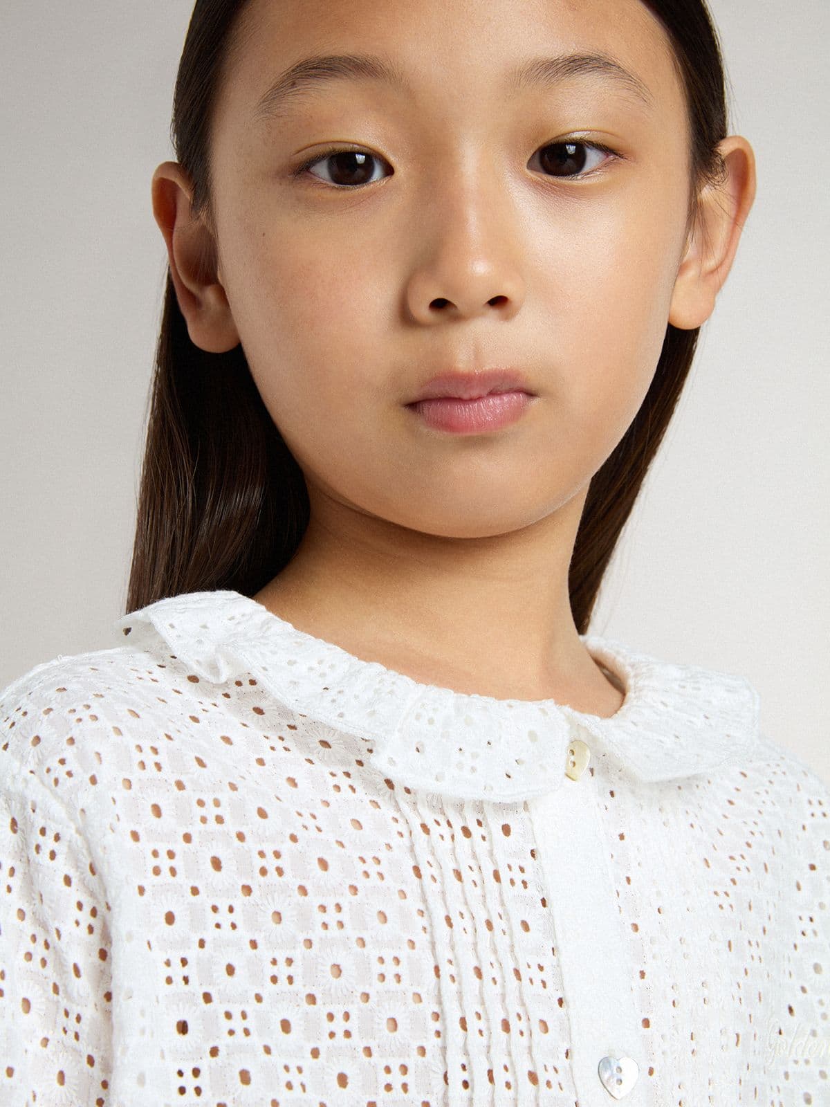 Golden Goose Girls' white broderie anglaise cotton shirt