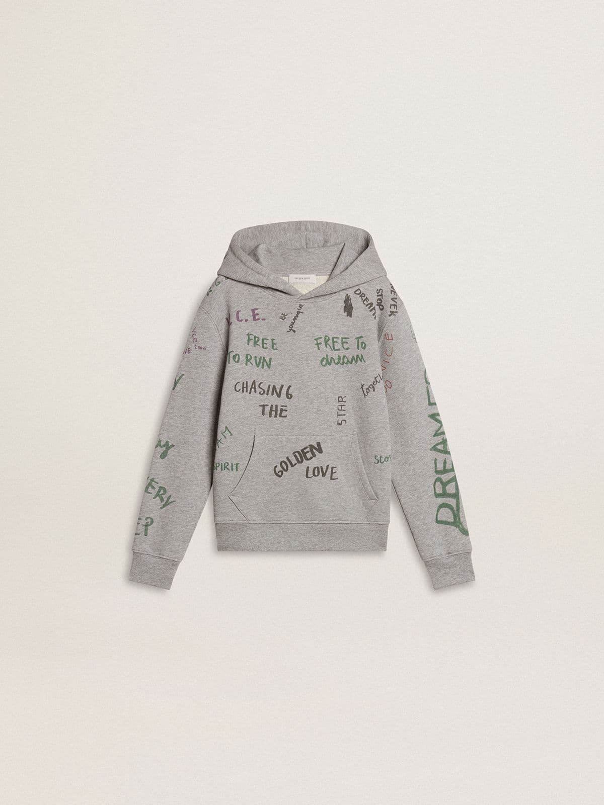 Golden Goose Kids’ gray sweatshirt with multicolor printed lettering