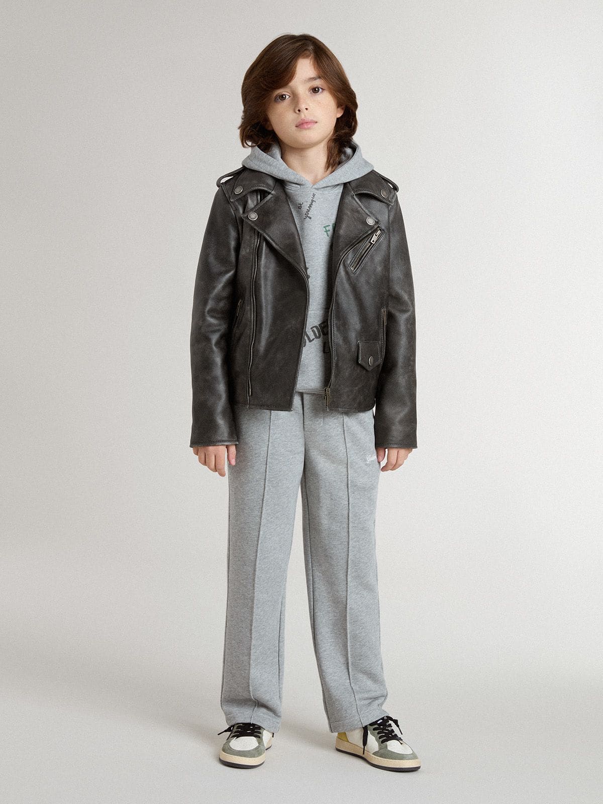 Golden Goose Kids’ gray sweatshirt with multicolor printed lettering