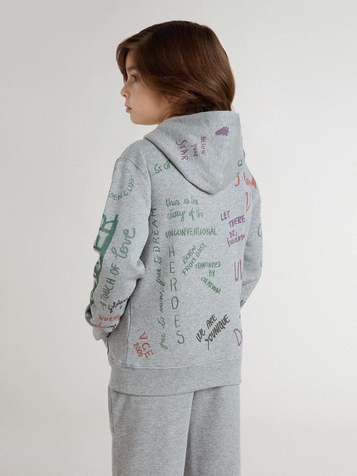 Golden Goose Kids’ gray sweatshirt with multicolor printed lettering