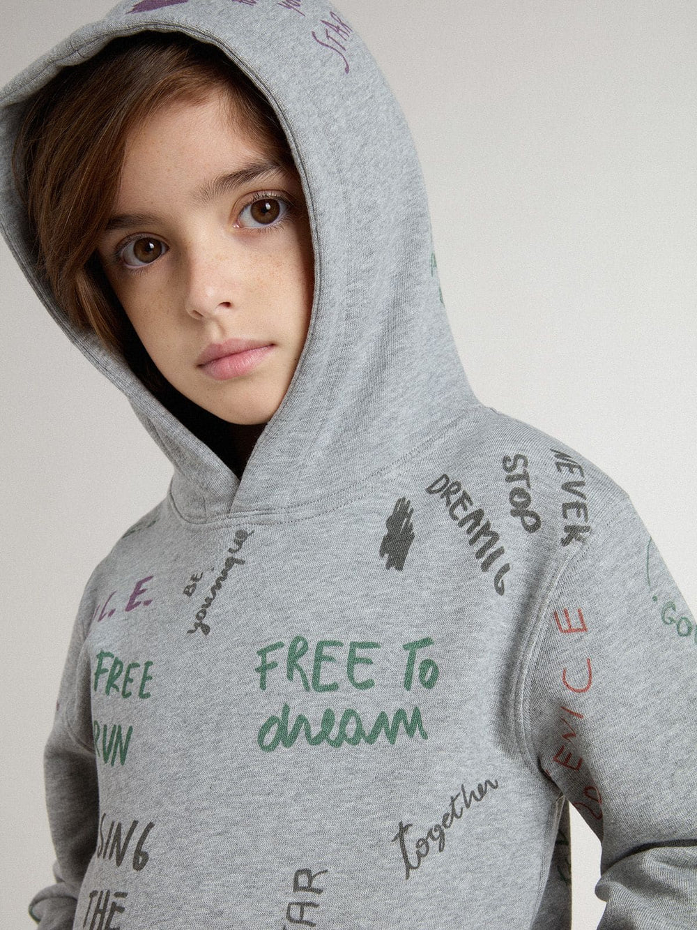 Golden Goose Kids’ gray sweatshirt with multicolor printed lettering