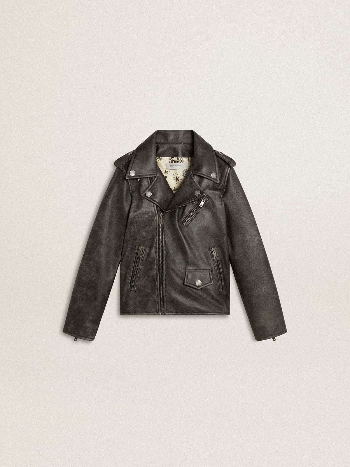 Golden Goose Boys’ biker jacket in distressed leather