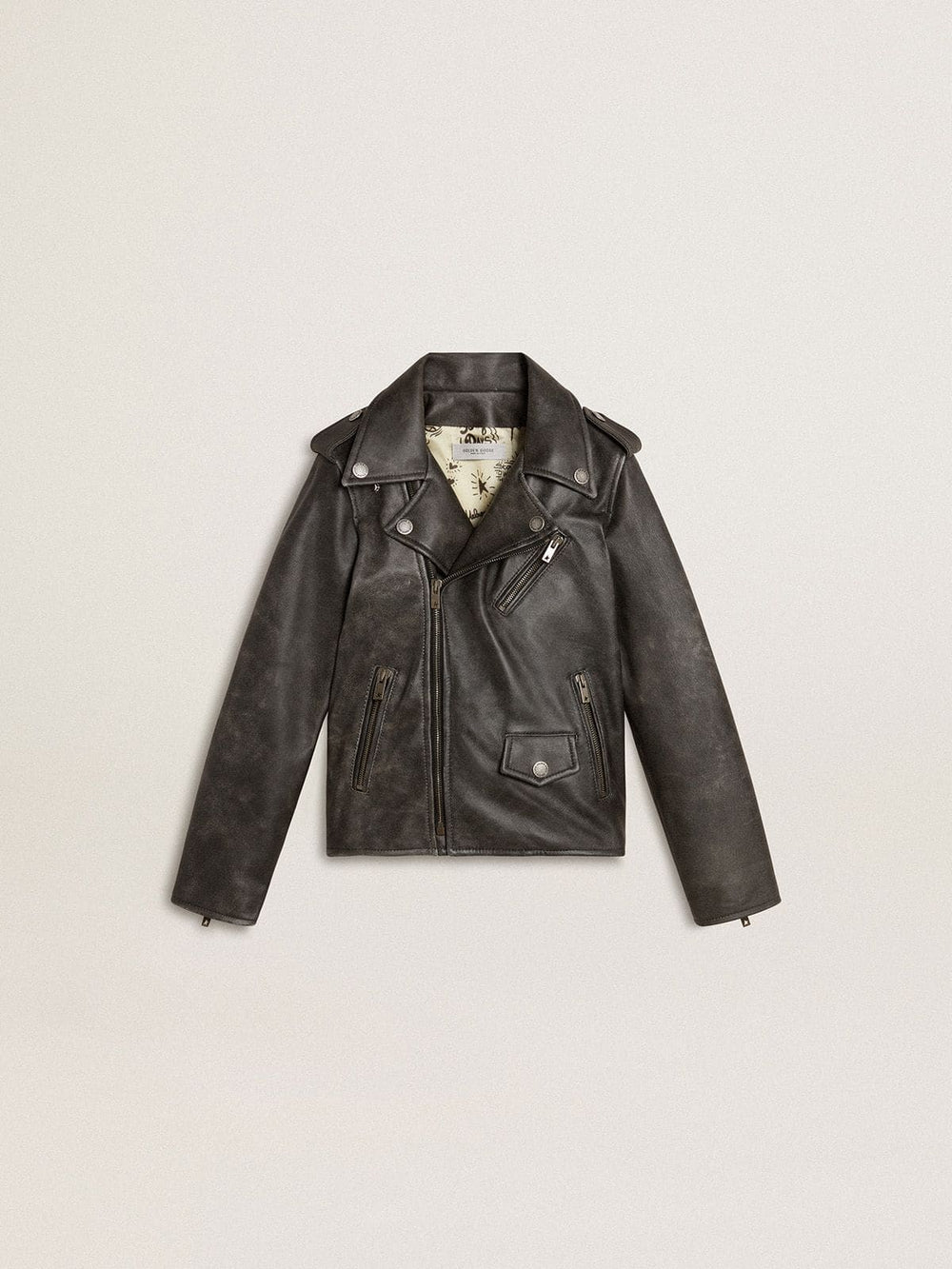 Golden Goose Boys’ biker jacket in distressed leather