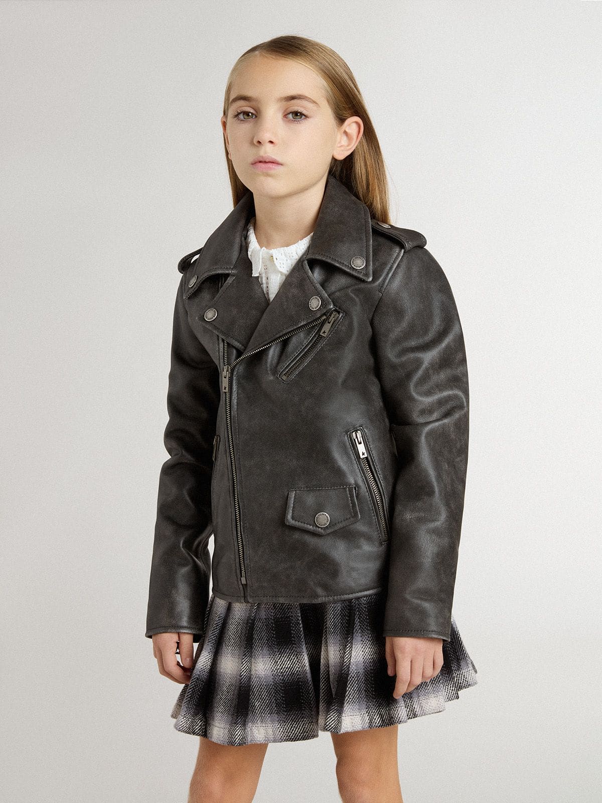 Golden Goose Boys’ biker jacket in distressed leather
