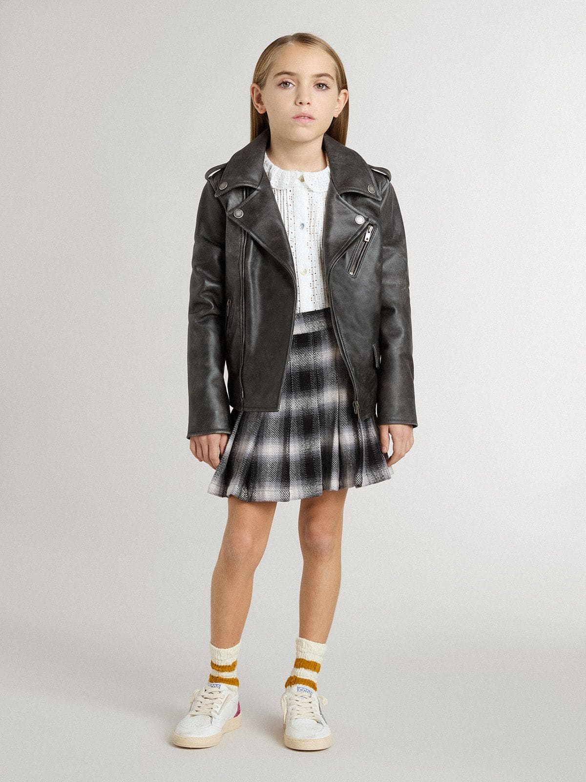 Golden Goose Boys’ biker jacket in distressed leather
