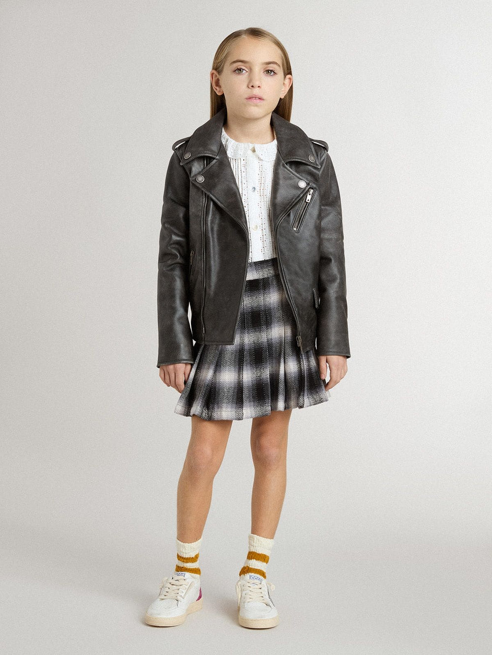 Golden Goose Boys’ biker jacket in distressed leather
