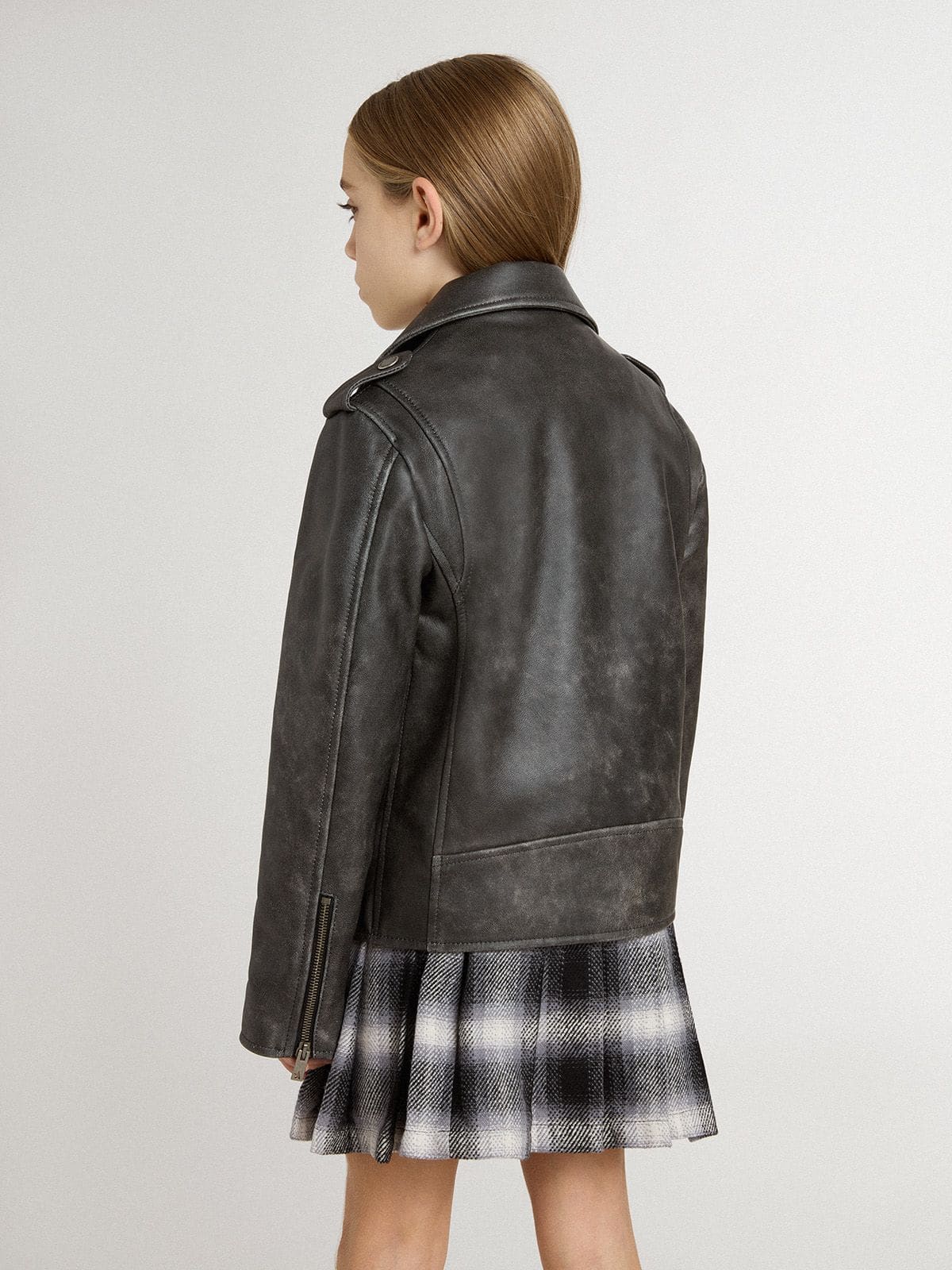 Golden Goose Boys’ biker jacket in distressed leather