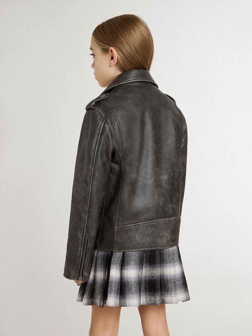 Golden Goose Boys’ biker jacket in distressed leather