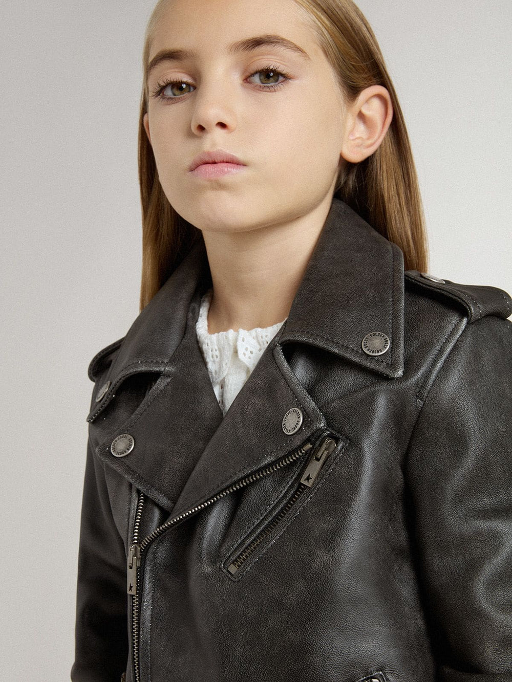 Golden Goose Boys’ biker jacket in distressed leather