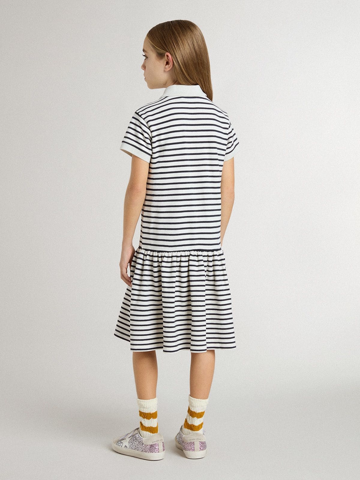 Golden Goose Girls' midi dress in striped cotton blend with embroidery