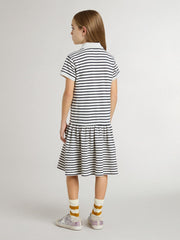 Golden Goose Girls' midi dress in striped cotton blend with embroidery