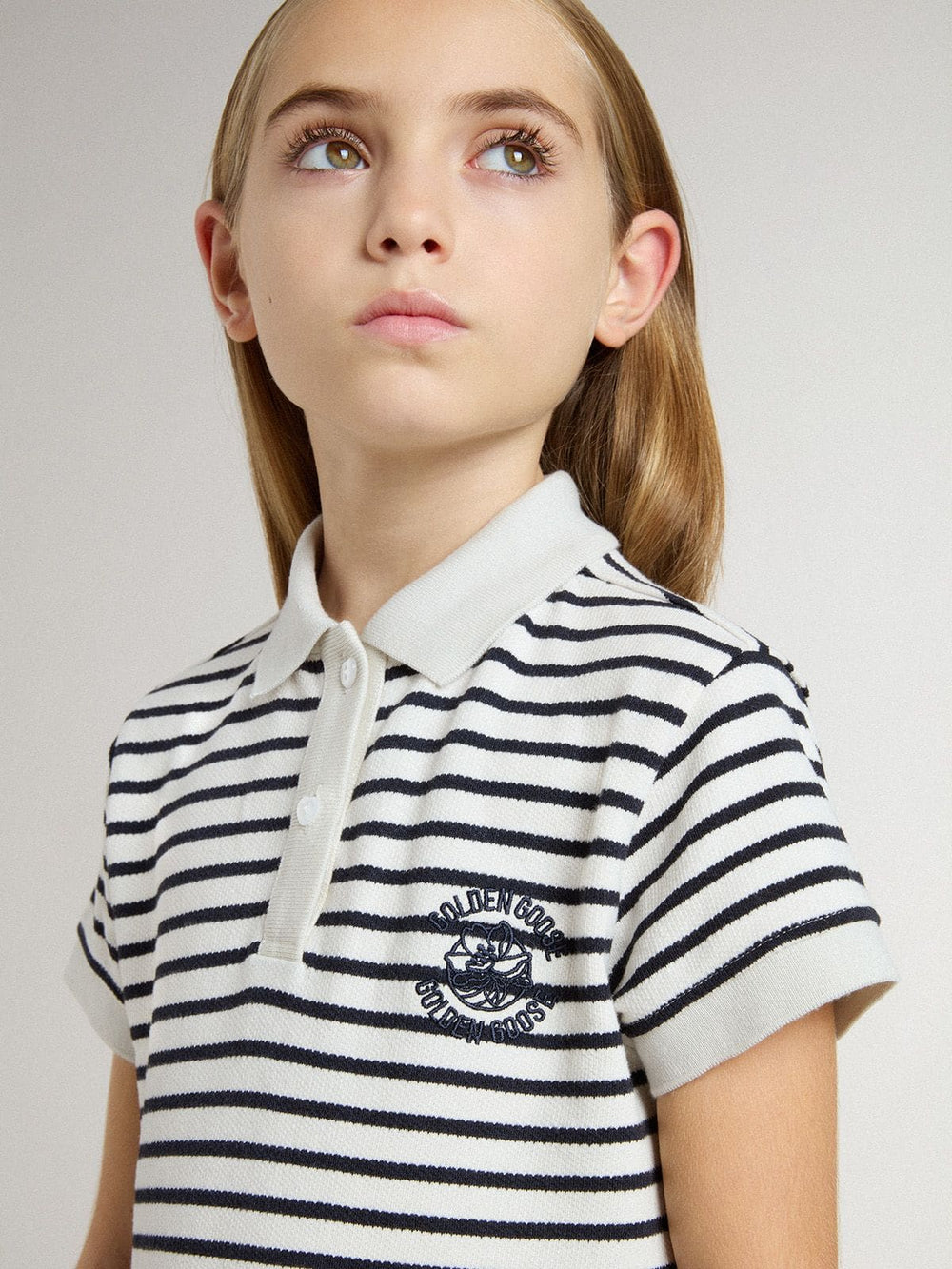 Golden Goose Girls' midi dress in striped cotton blend with embroidery