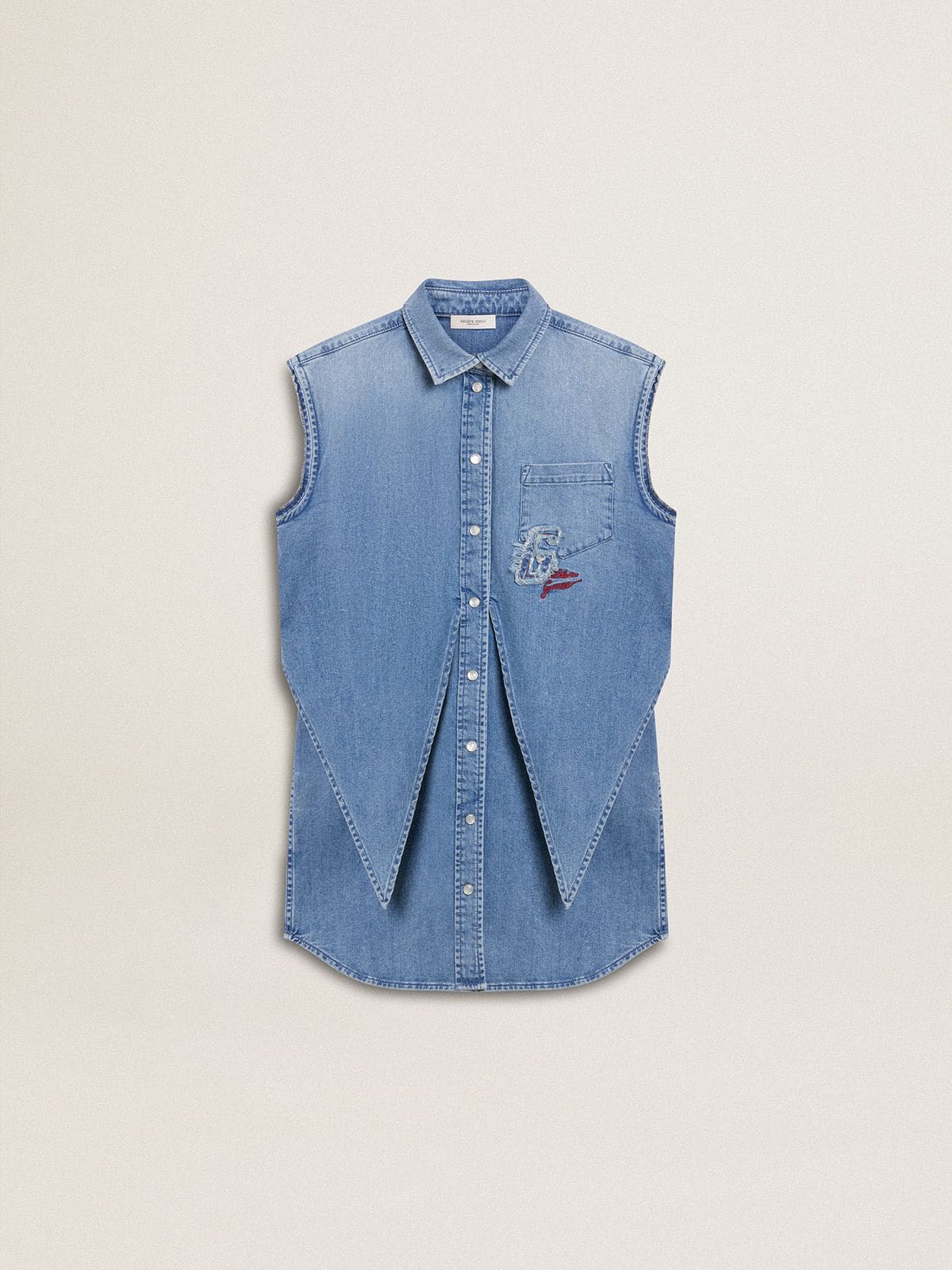 Golden Goose Girls' denim dress with front knot and embroidery