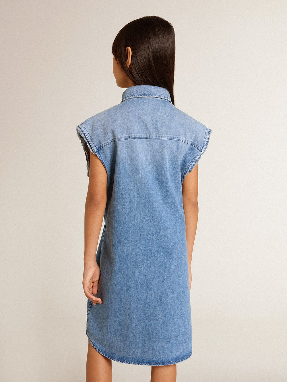 Golden Goose Girls' denim dress with front knot and embroidery