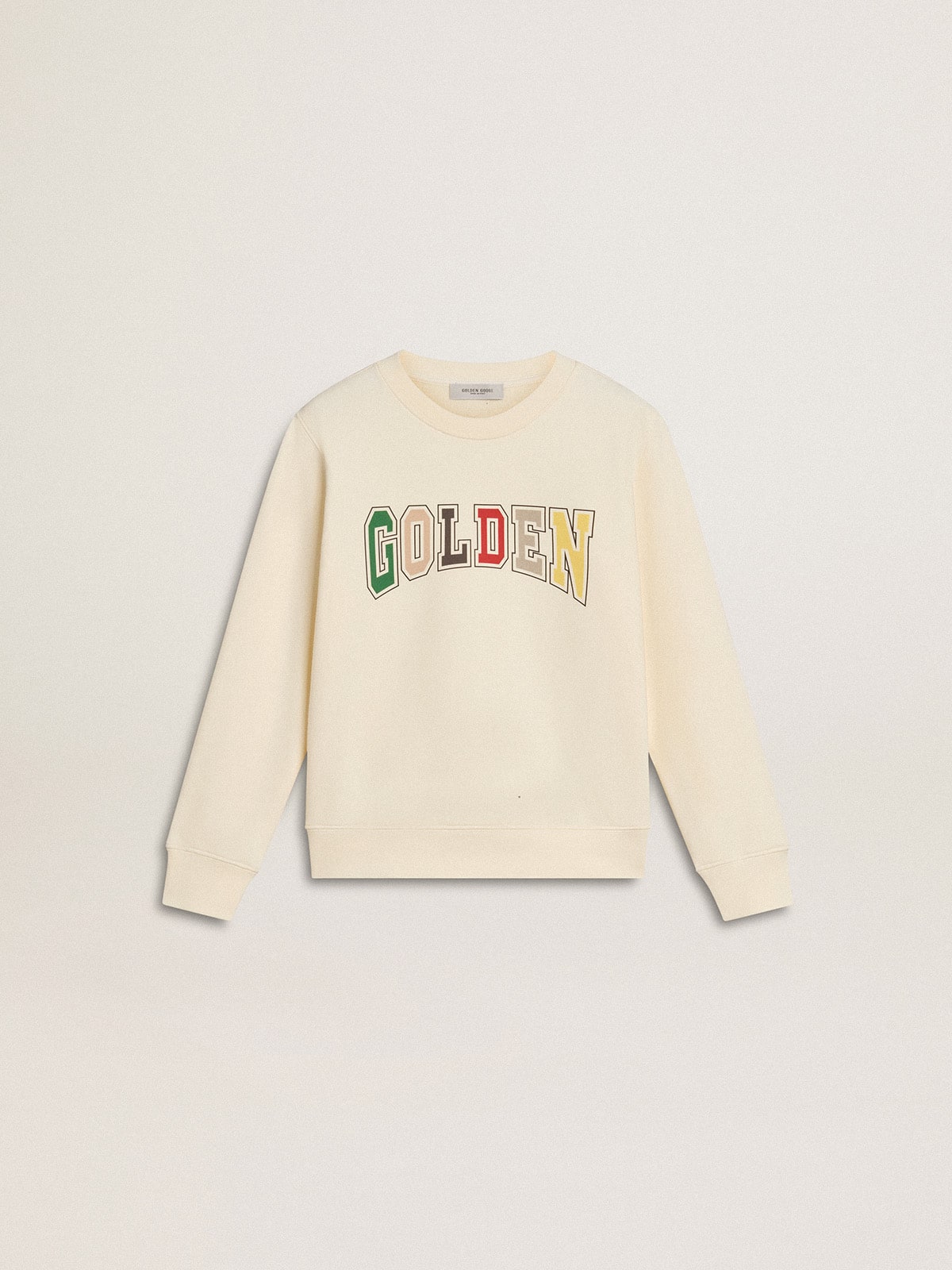 Golden Goose Sweatshirt in aged white with multicolor Golden lettering on the front