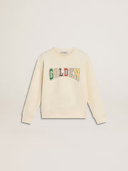 Golden Goose Sweatshirt in aged white with multicolor Golden lettering on the front