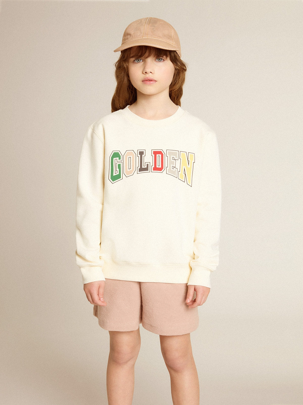 Golden Goose Sweatshirt in aged white with multicolor Golden lettering on the front