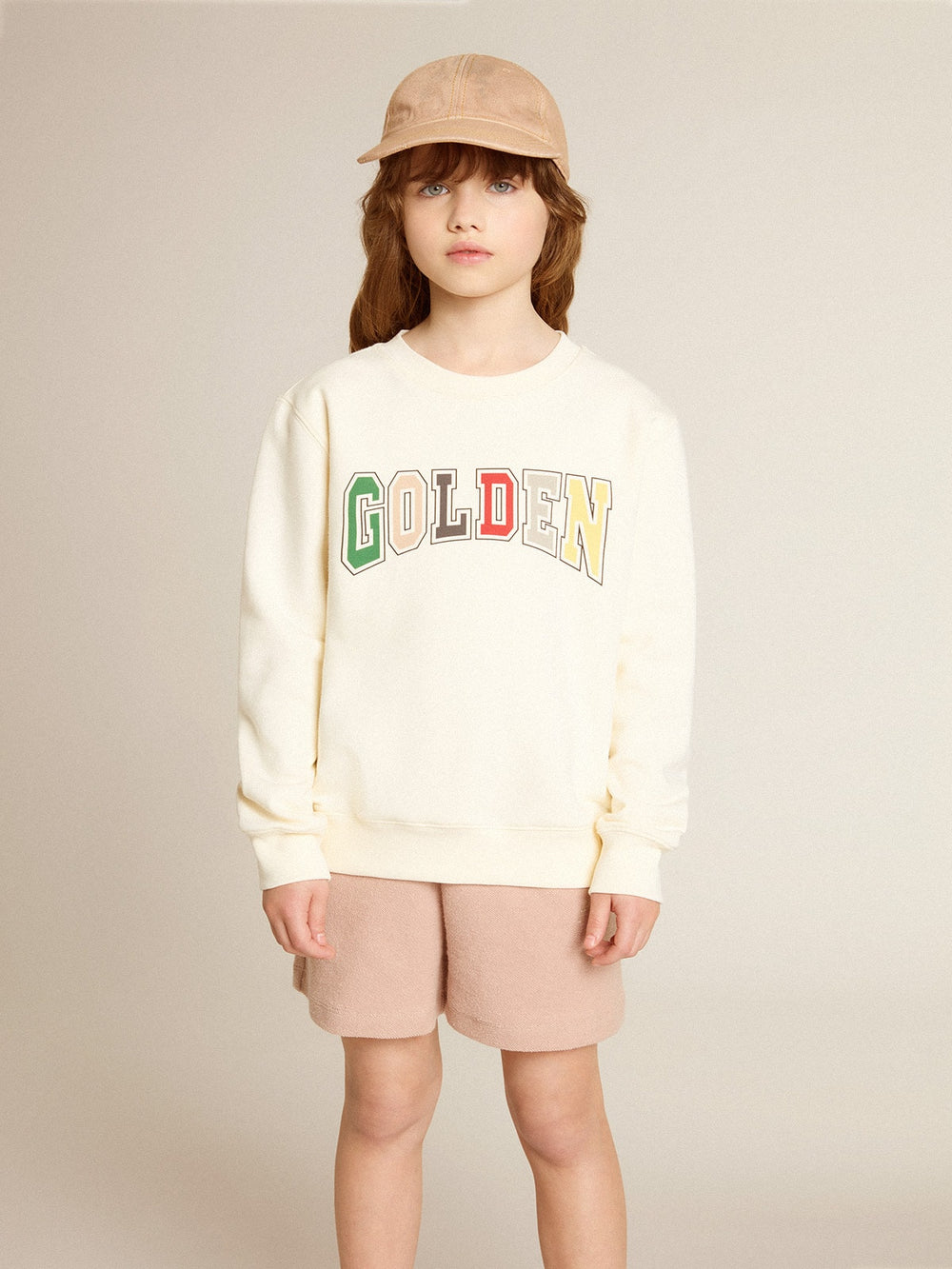Golden Goose Sweatshirt in aged white with multicolor Golden lettering on the front