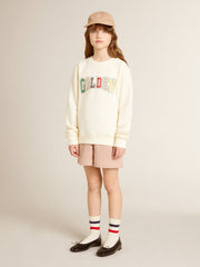 Golden Goose Sweatshirt in aged white with multicolor Golden lettering on the front
