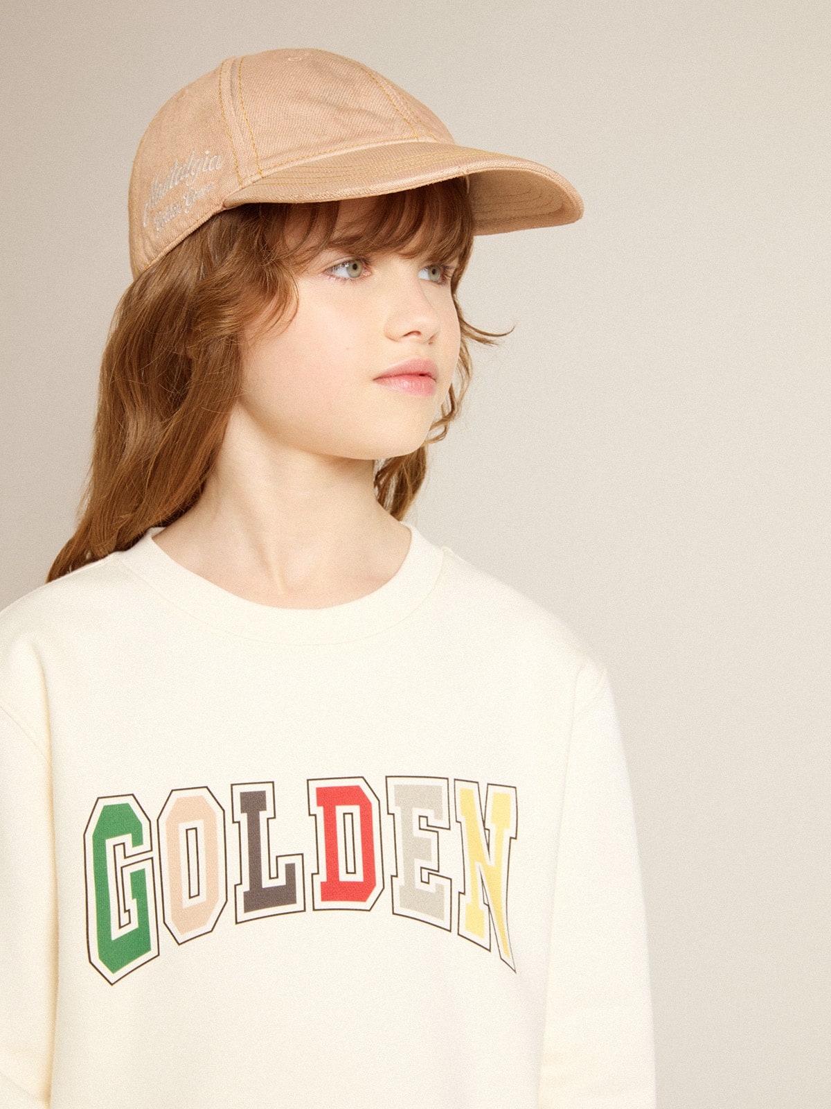 Golden Goose Sweatshirt in aged white with multicolor Golden lettering on the front