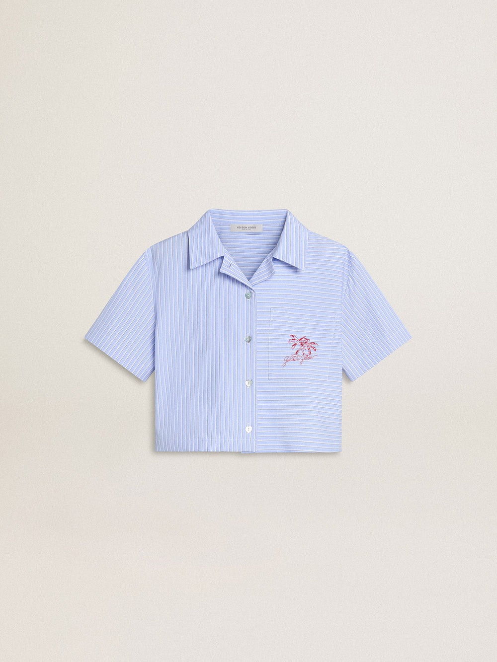 Golden Goose Girls' cropped shirt in striped light blue cotton