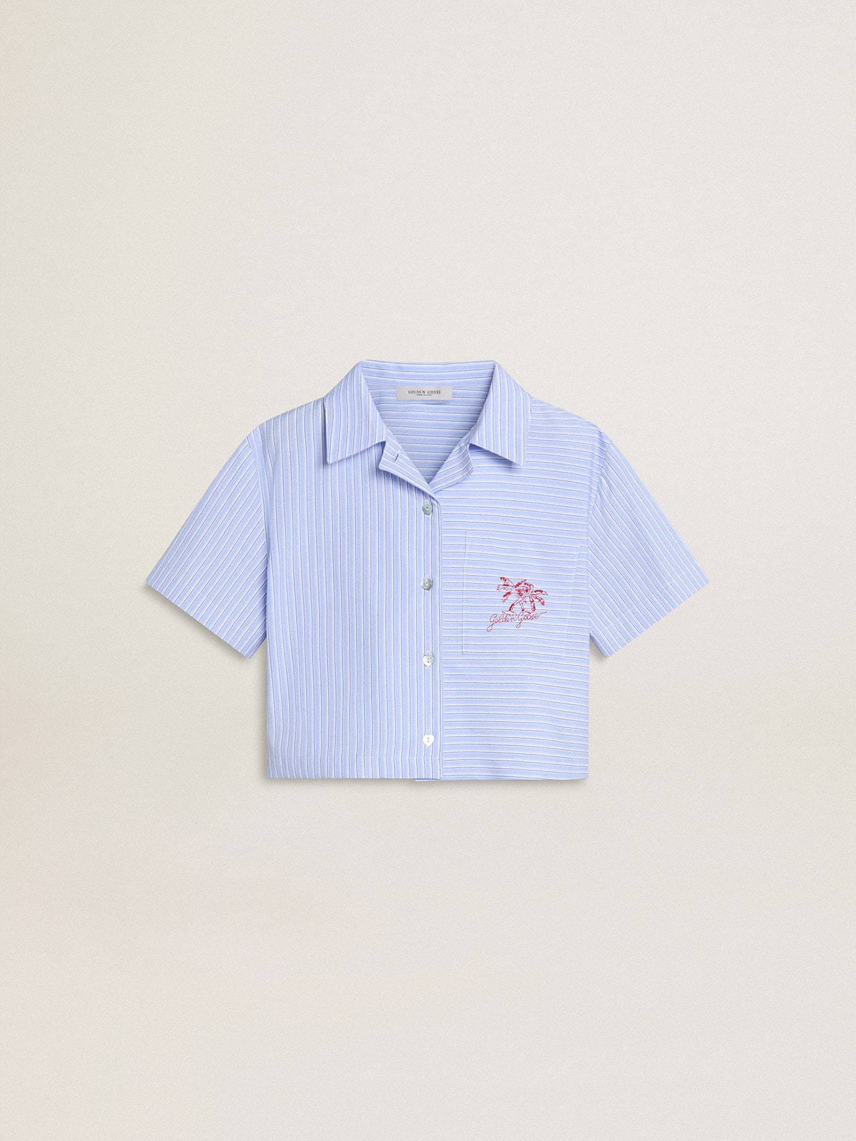 Golden Goose Girls' cropped shirt in striped light blue cotton