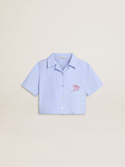 Golden Goose Girls' cropped shirt in striped light blue cotton