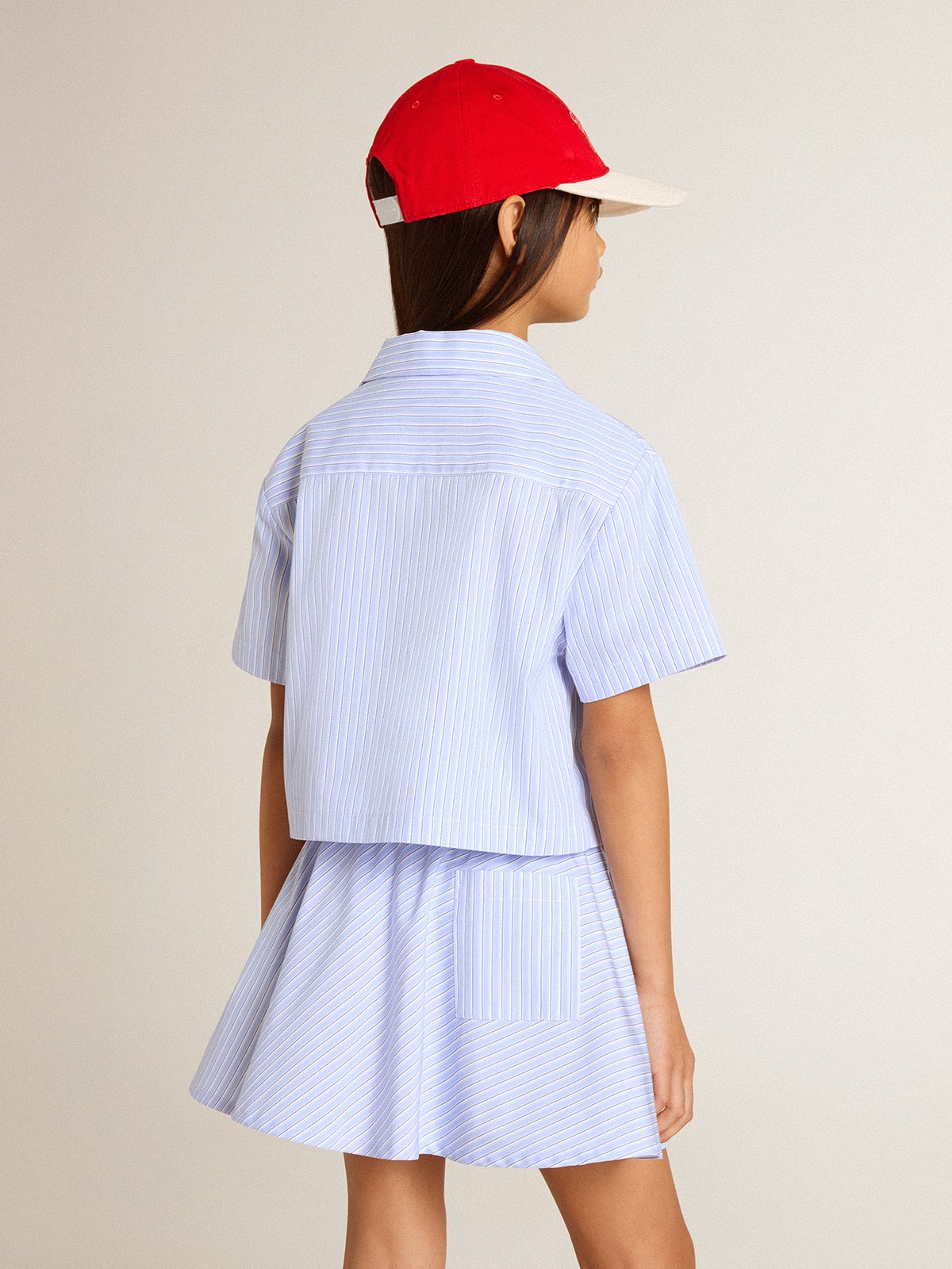 Golden Goose Girls' cropped shirt in striped light blue cotton