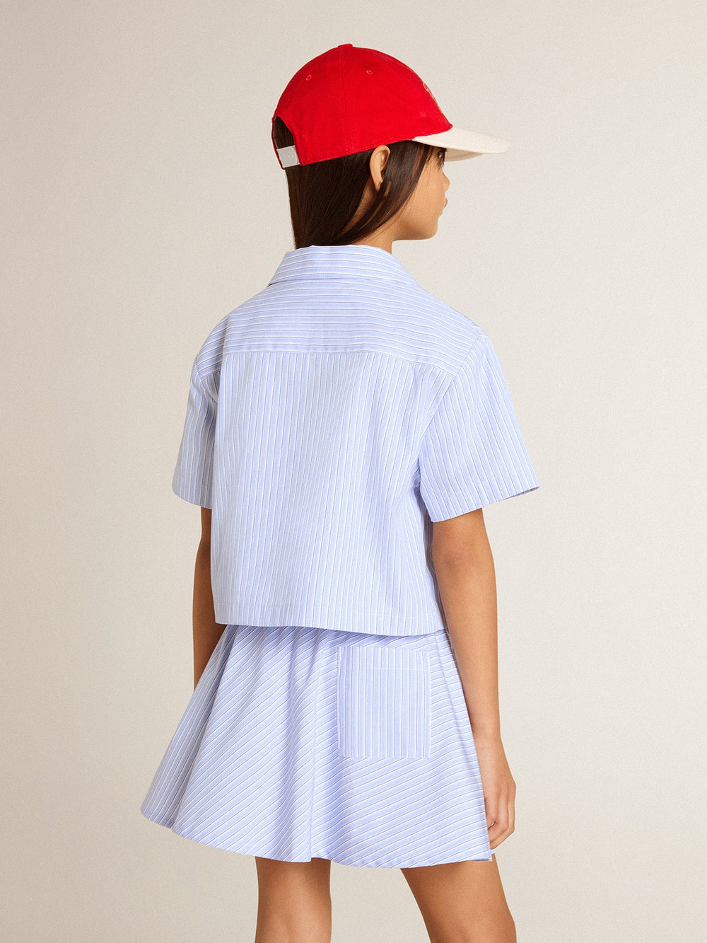 Golden Goose Girls' cropped shirt in striped light blue cotton