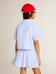 Golden Goose Girls' cropped shirt in striped light blue cotton