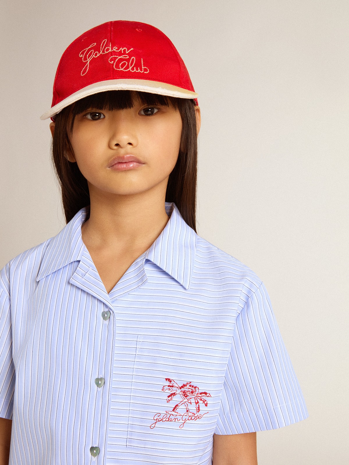 Golden Goose Girls' cropped shirt in striped light blue cotton