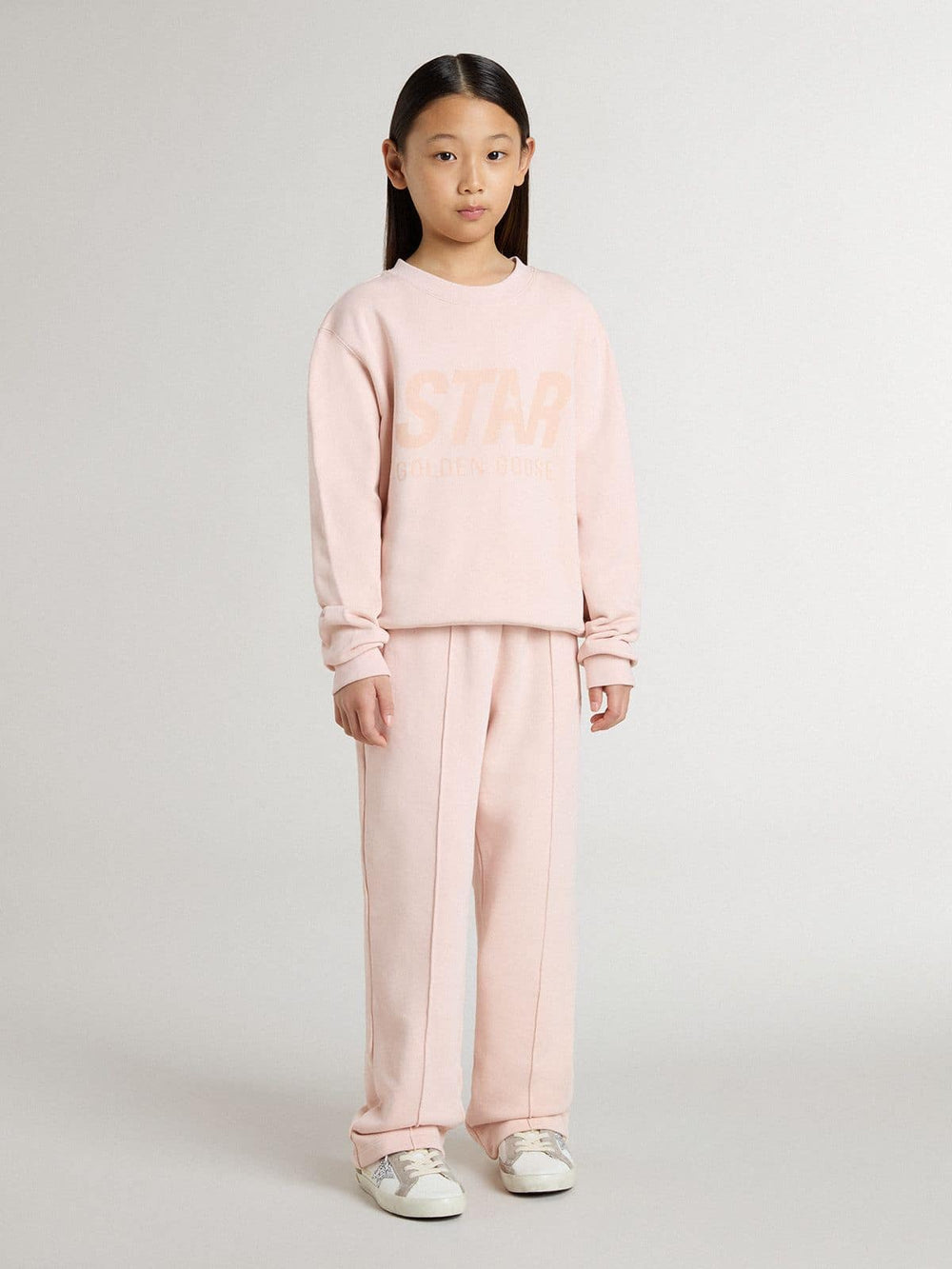 Golden Goose Girls' pink-colored sweatshirt with pink front lettering