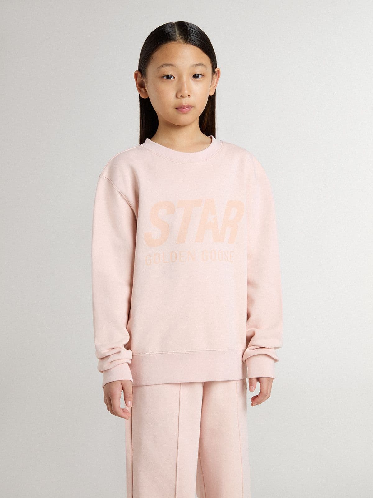 Golden Goose Girls' pink-colored sweatshirt with pink front lettering