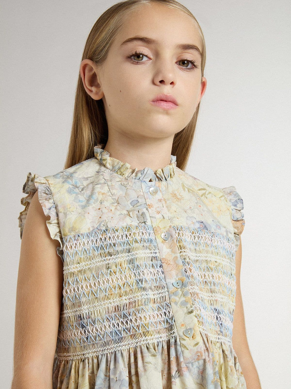 Golden Goose Girls' cotton midi dress with multicolor floral print
