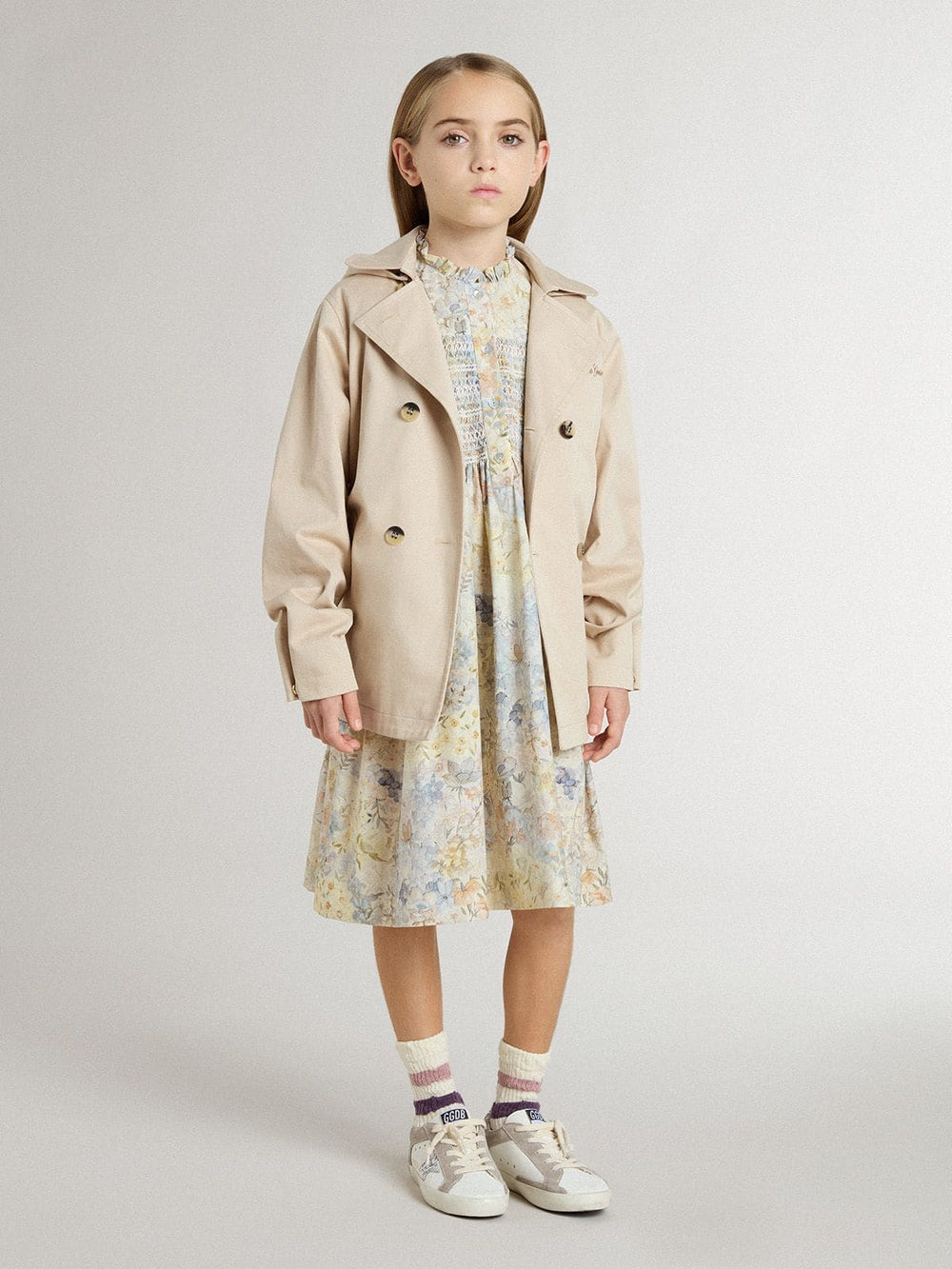 Golden Goose Girls' cotton midi dress with multicolor floral print