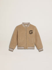 Golden Goose Kids beige fleece bomber jacket