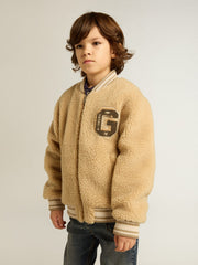 Golden Goose Kids beige fleece bomber jacket