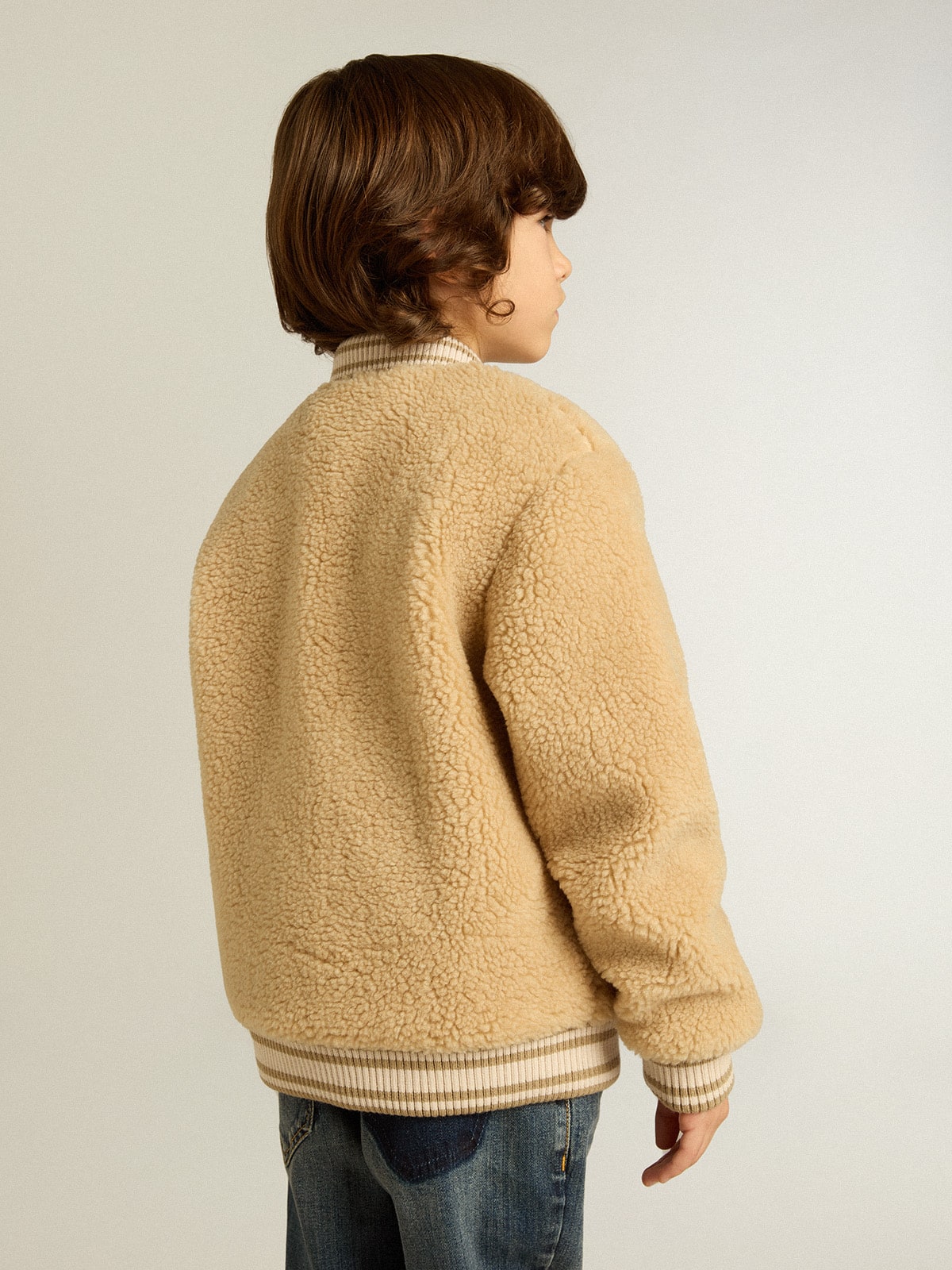 Golden Goose Kids beige fleece bomber jacket