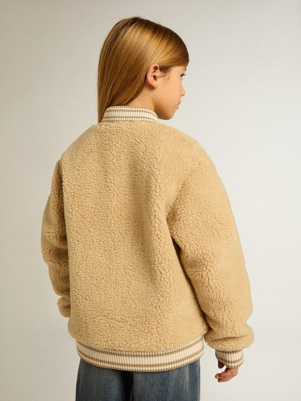 Golden Goose Kids beige fleece bomber jacket