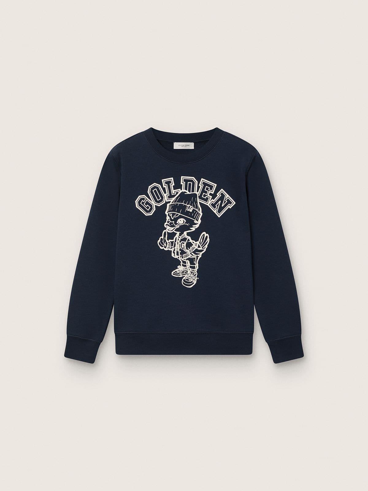 Golden Goose Journey crew neck sweatshirt for boys in navy blue cotton with mascot print