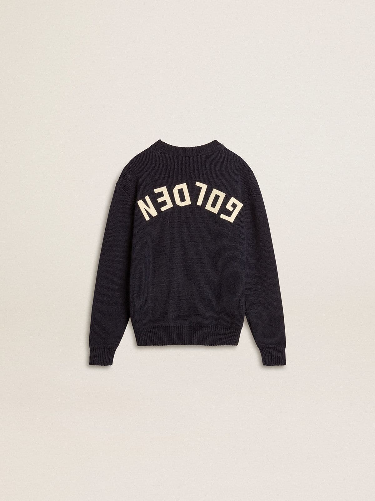 Golden Goose Boys’ blue crew-neck sweater with 'Golden' lettering on the back
