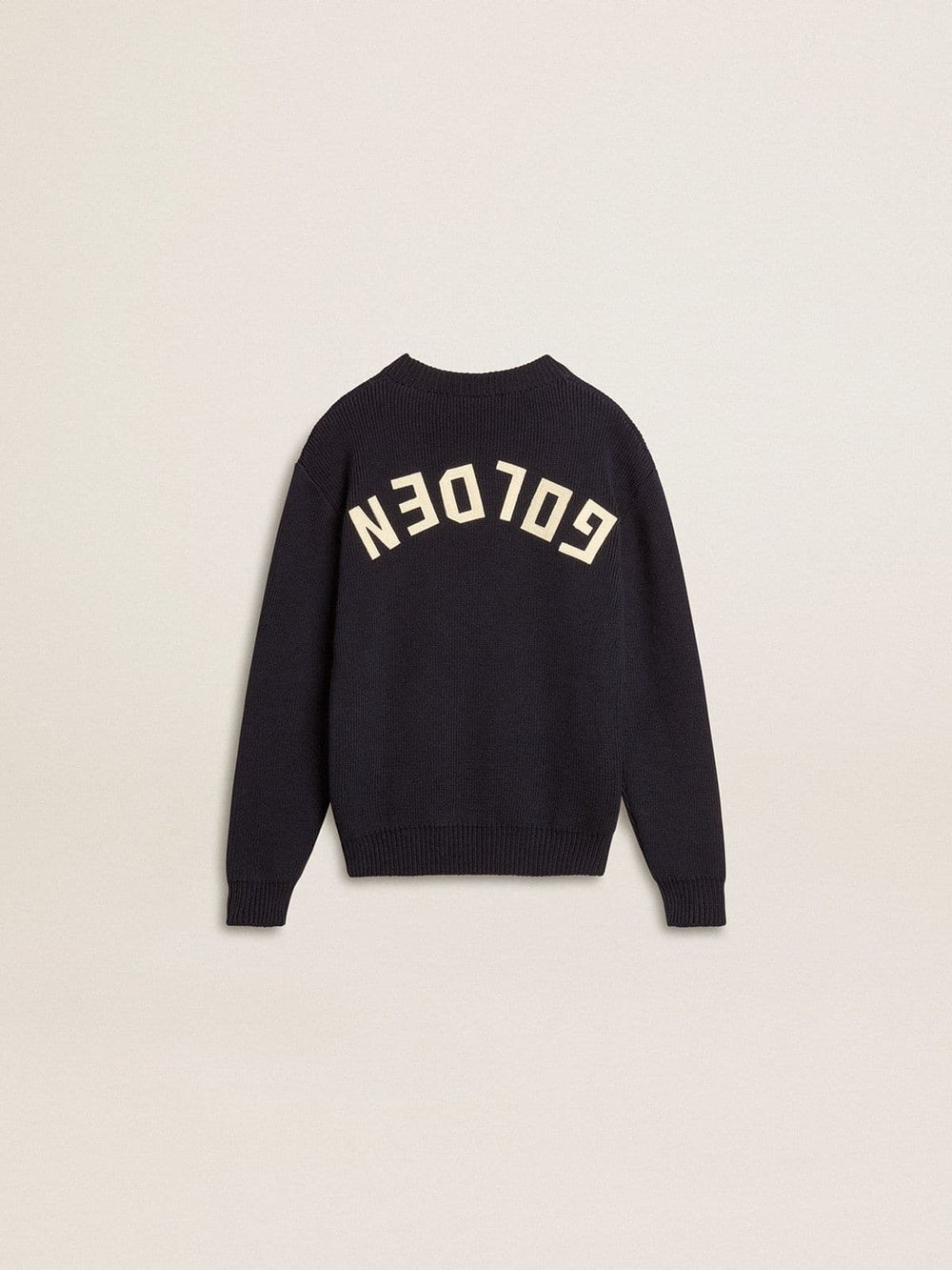 Golden Goose Boys’ blue crew-neck sweater with 'Golden' lettering on the back