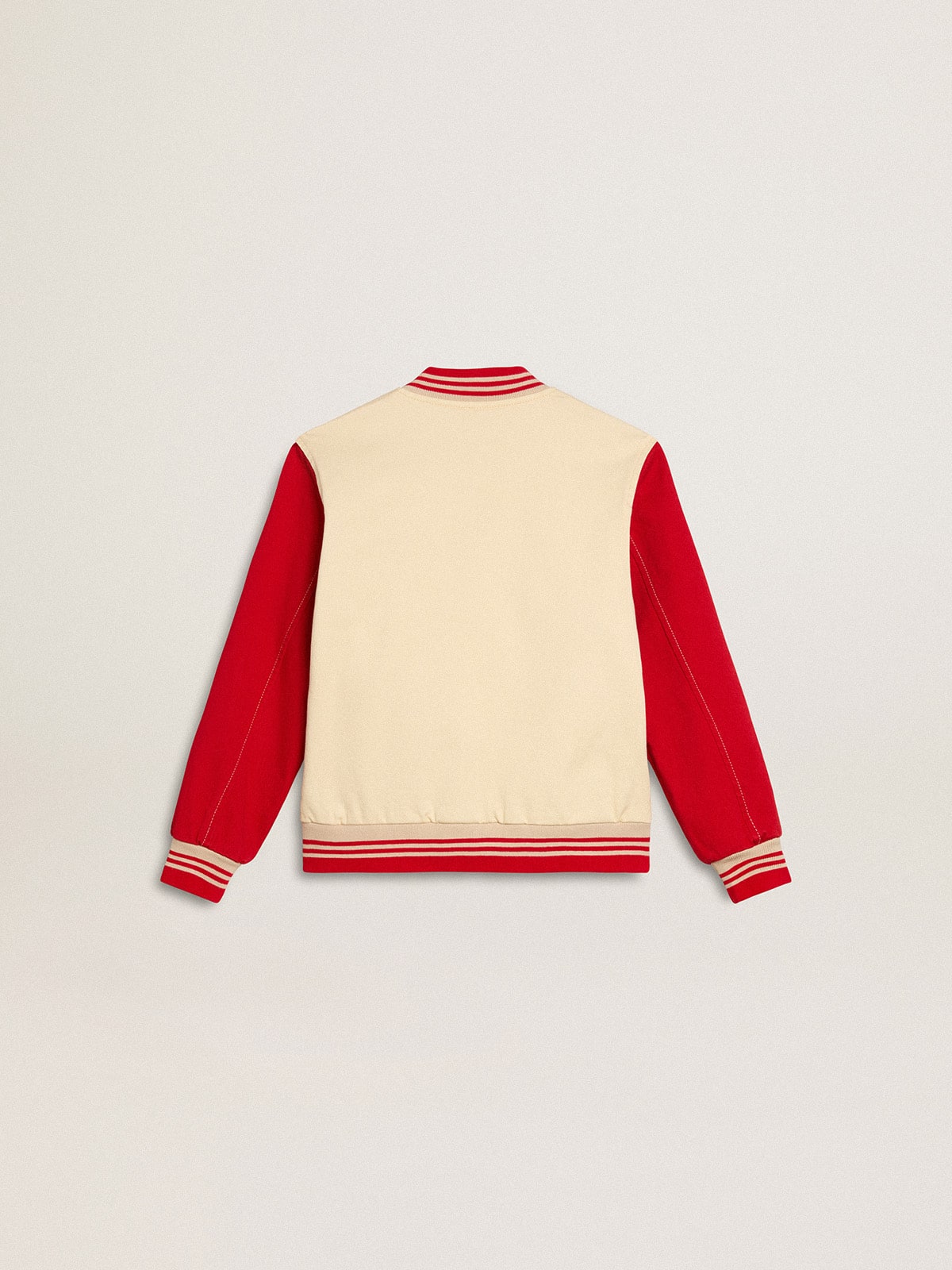 Golden Goose Kids' bomber jacket in beige and red cotton with embroidery on the chest
