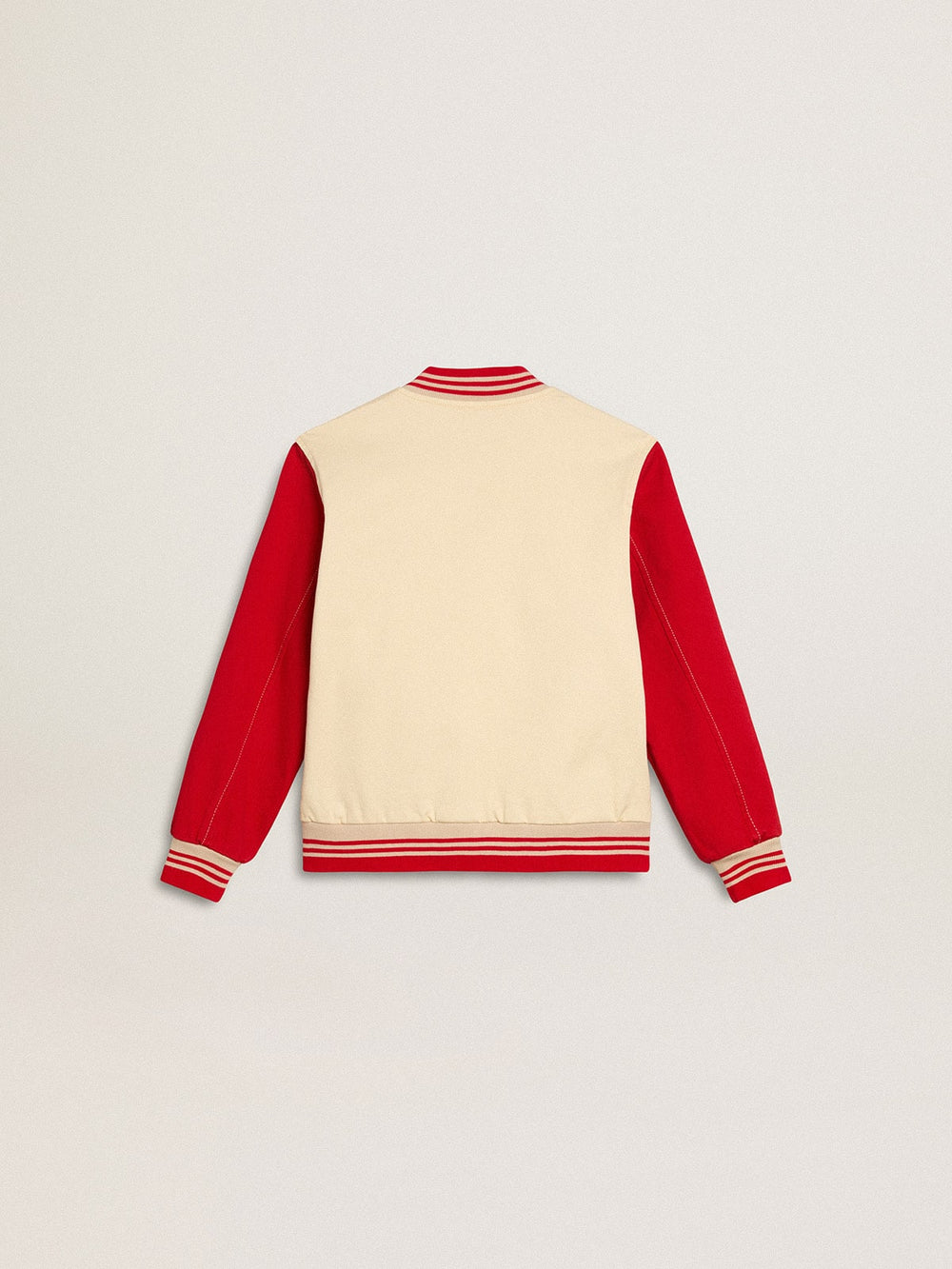 Golden Goose Kids' bomber jacket in beige and red cotton with embroidery on the chest