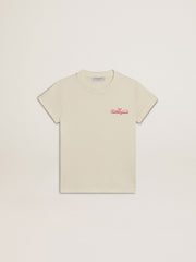 Golden Goose Girls' cotton T-shirt in worn white with red embroidery on the chest
