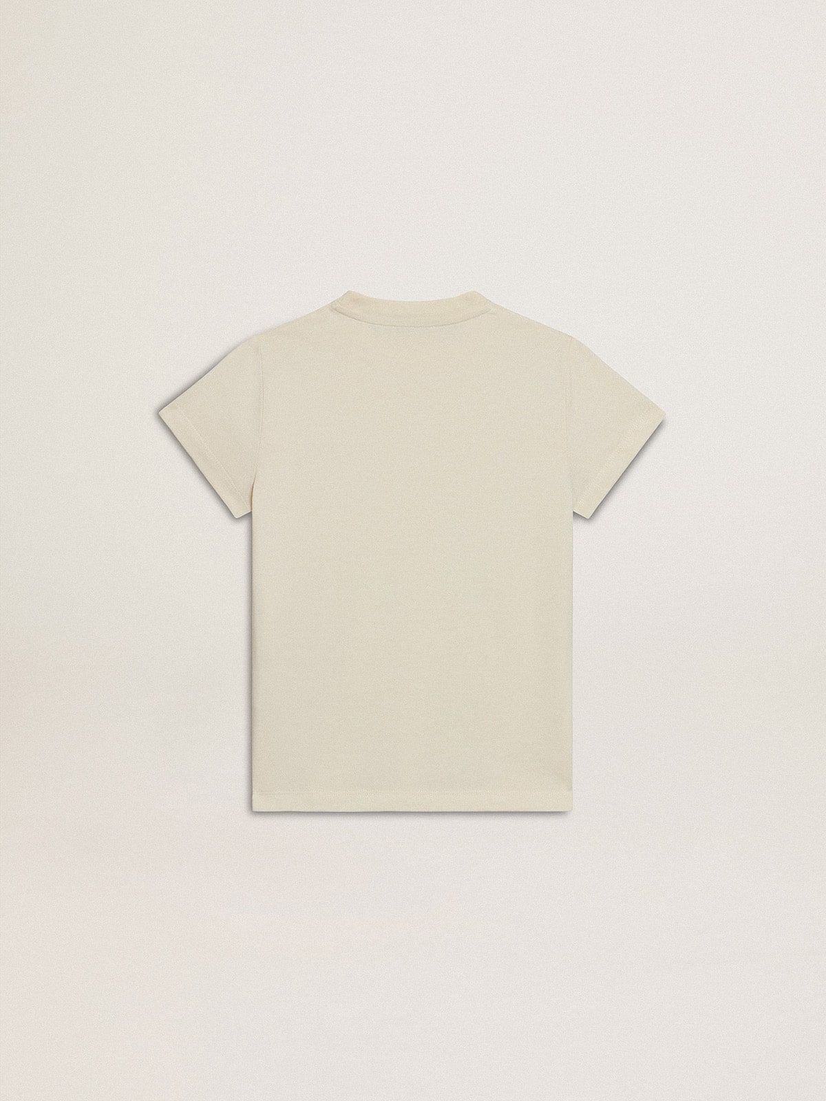 Golden Goose Girls' cotton T-shirt in worn white with red embroidery on the chest