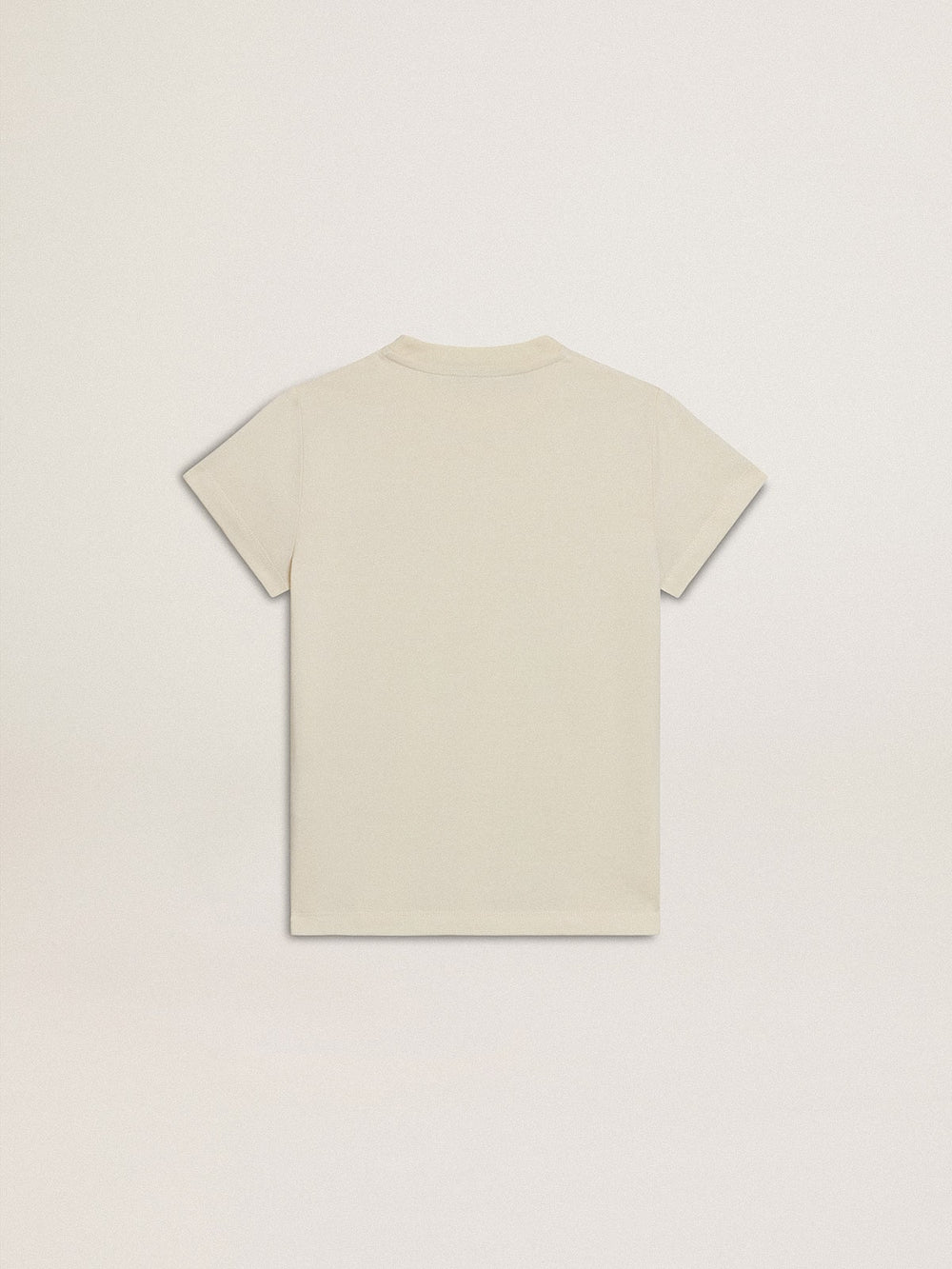 Golden Goose Girls' cotton T-shirt in worn white with red embroidery on the chest