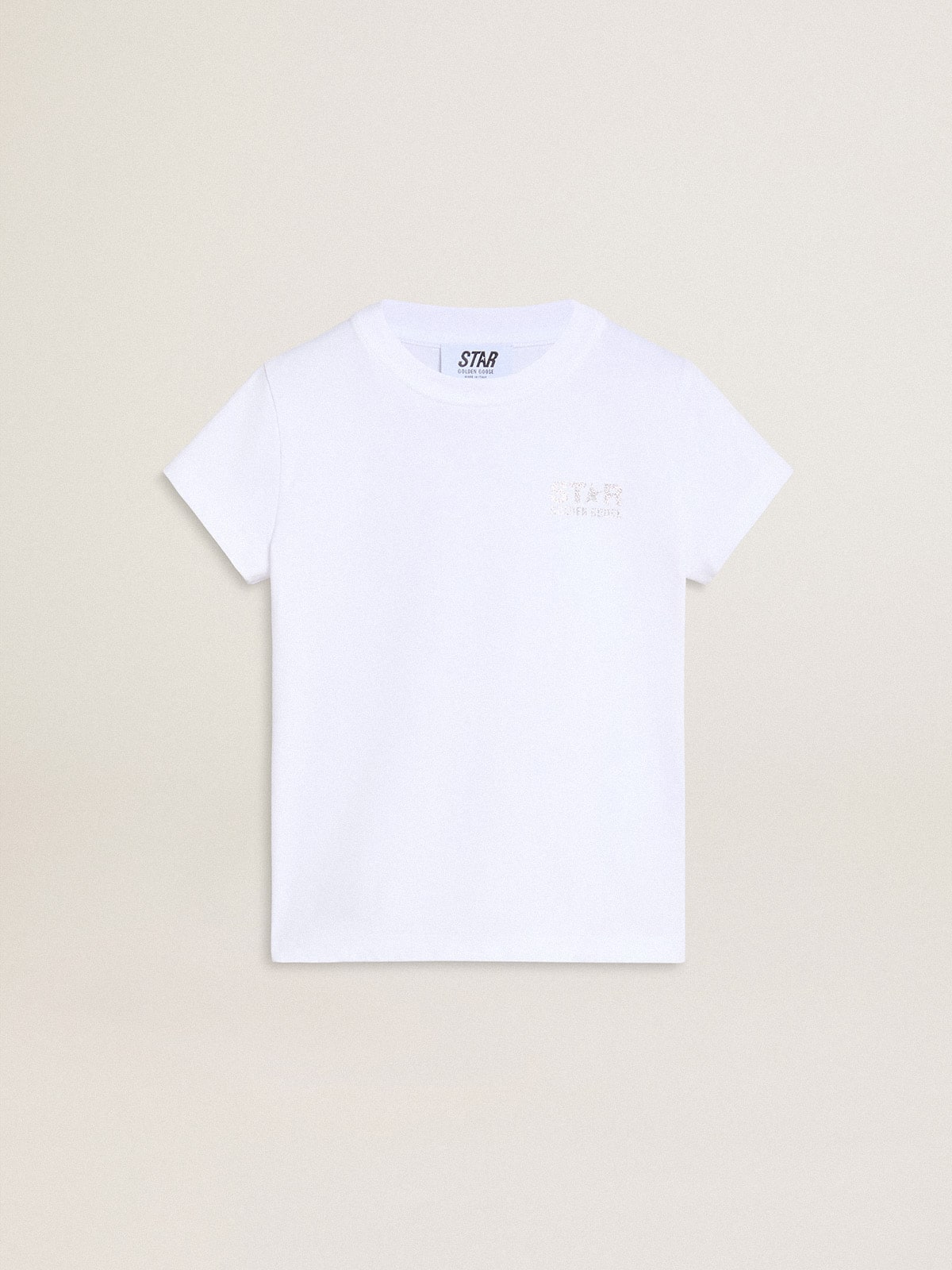 Golden Goose White and silver T-shirt with logo and maxi star in silver glitter