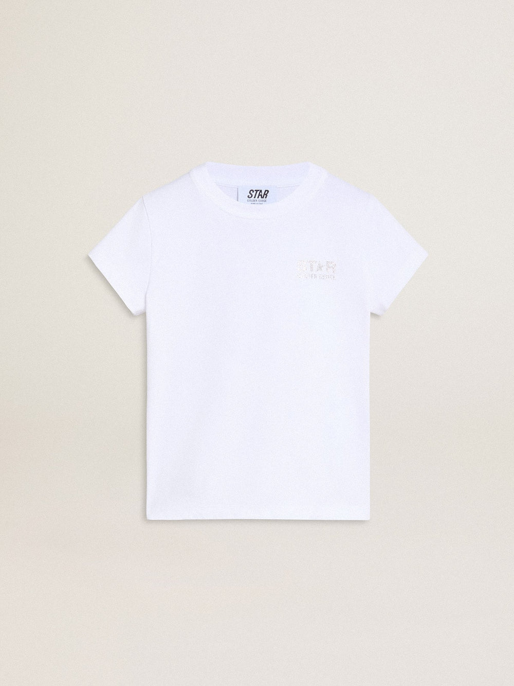 Golden Goose White and silver T-shirt with logo and maxi star in silver glitter