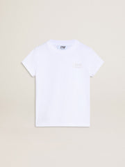 Golden Goose White and silver T-shirt with logo and maxi star in silver glitter